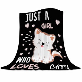 Cute Cat Throw Blanket Ultra Soft Warm Cozy Lightweight Blankets Flannel Fuzzy Plush Throws for Sofa Couch Bedding All Season, Just a Girl Who Loves Cats 100x130cm(40x50 Inch)