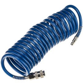 Compressed Air Hose SP-PE 5 m, Flexible Spiral Hose 6.5/10 mm, PE Air Hose, Max. Pressure 10 Bar, with Kink Protection and Quick Coupling, for Garage and Workshop