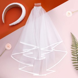 FASOTY Bachelorette Party Decorations Bride Headbands with Bridal Veil, White Headpiece Veil Headband Bride for Women, Bridal Shower, Wedding, Bridesmaid Favors