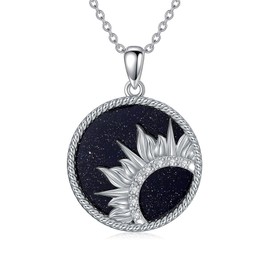 Diamond Sun Necklace for Women 925 Sterling Silver Lab-Grown Diamond Sun Pendant Necklaces with Blue Sand Stone Christmas Birthday Gifts