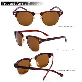 EJDHA Retro Half Frame Sunglasses Black Gold UV Protection Mirrored Lenses, brown, Unit size