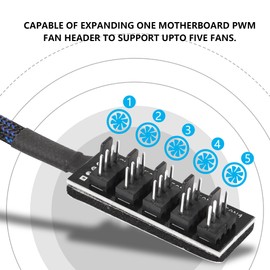 CERRXIAN 4-Pin PWM PC Fan Hub PC 5 Way Splitter, 1FT, 2PCS, Black