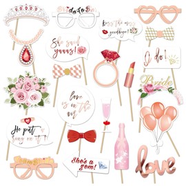 23Pcs Rose Gold Hen Party Photo Booth Props - Funny Bridal Shower & Bachelorette Party Selfie Accessories, Wedding Engagement Party Games Decor
