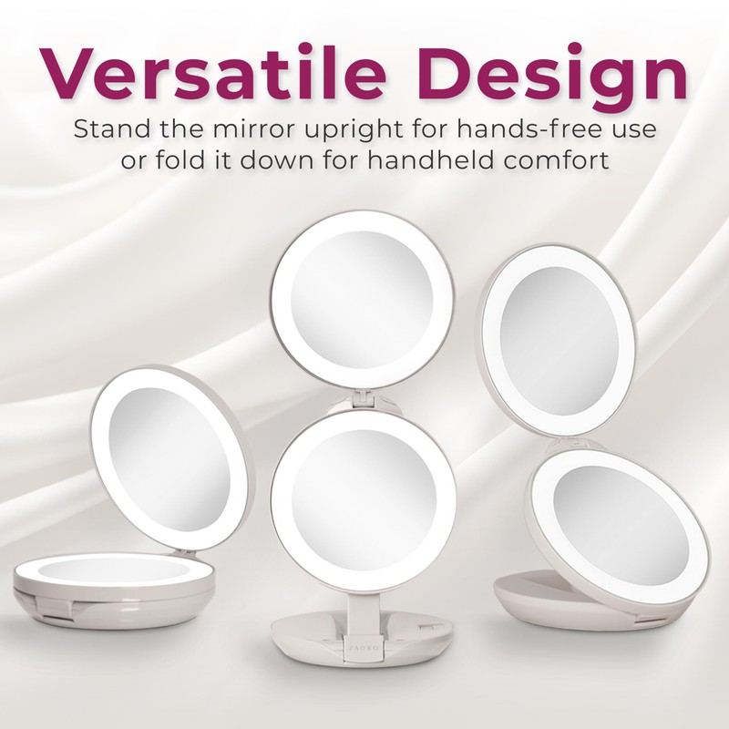 Zadro 4.5" Round LED Compact Mirror 10X/1X Travel Mirror with