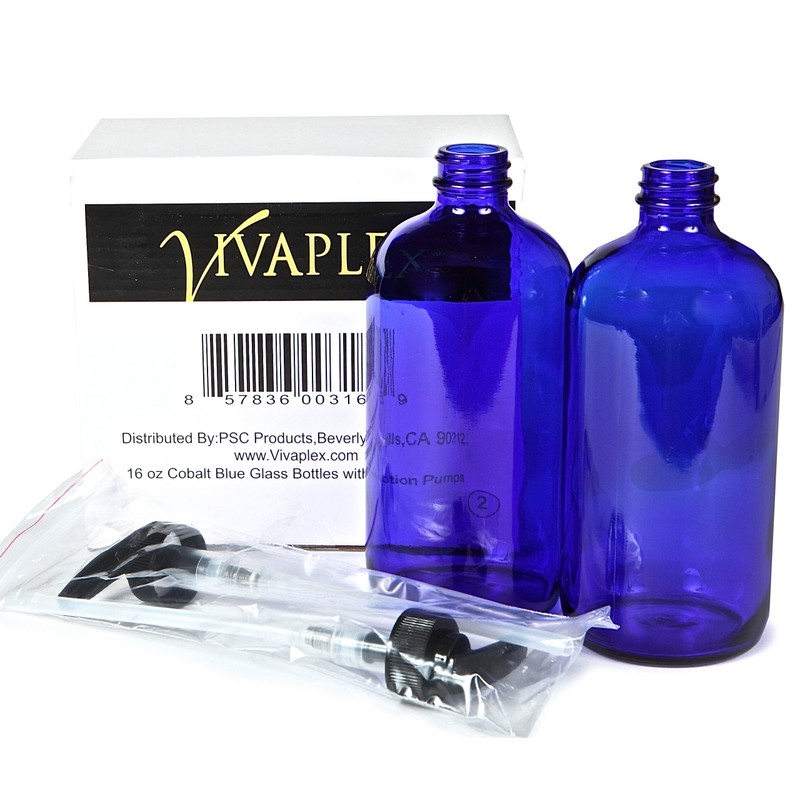 Vivaplex, 2, Large, 16 oz, Empty, Cobalt Blue Glass Bottles