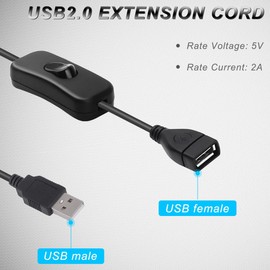 DAOKAI USB On Off Switch Short USB Male to Female 30cm Extension Cord Inline Rocker Cable Button DC Power Output for Driving Recorder, USB Fan, LED Desk Lamp - 5pcs