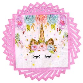 32 Pcs Pink Unicorn Napkins for Girls Birthday Party,Unicorn Party Supplies for Baby Shower,Unicorn Tableware Disposable Paper Napkins