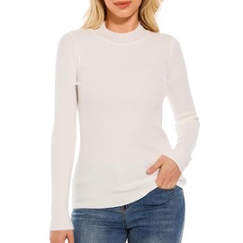 Biffxeu White Mock Neck Sweaters for Women Long Sleeve Mock Turtleneck Pullover Sweater Tops for Fall Winter L