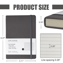 EMOMAS Lined Journal Notebook, (Dark Gray), 160 Pages, Medium 5.7 inches x 8 inches - 100 gsm Thick Paper, Hardcover
