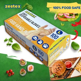 Zestex Food Handling, Latex-free & Powder-free, Food Safe Multi Purpose Disposable Glove, Clear, Large, Case/100