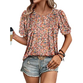 KISSMODA 2025 Womens Short Sleeves Button Shirts Floral Summer Tunic Top Woman Boho Tunics Tops
