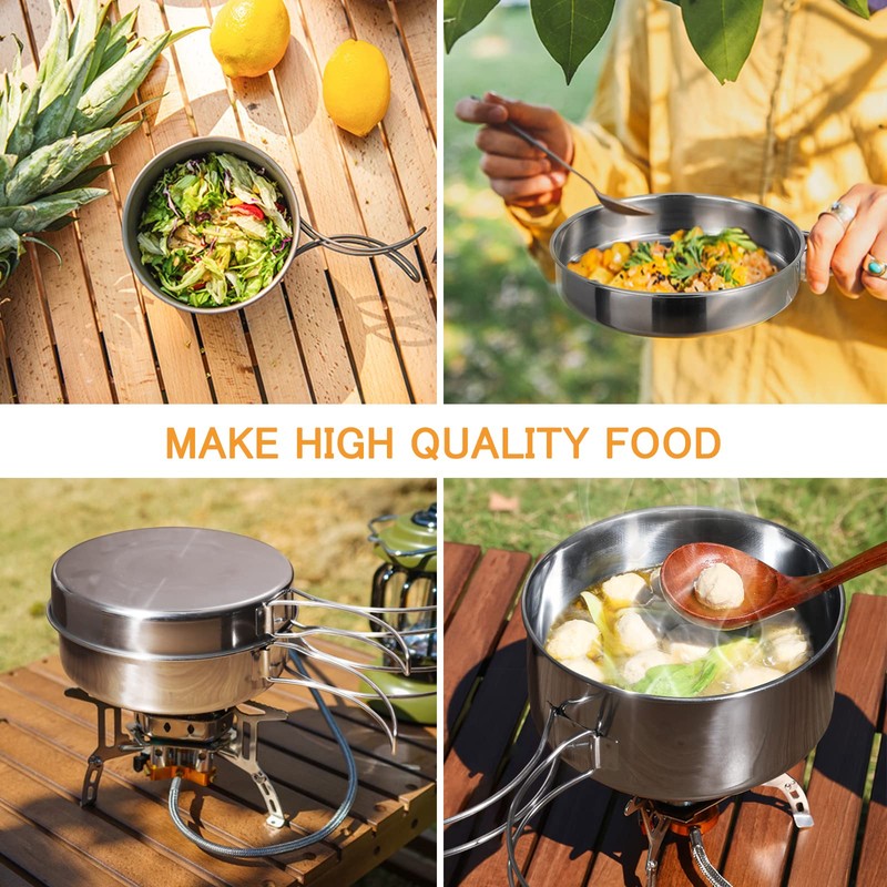 Lixada Camping Cookware Set 4-Piece Stainless Steel Camping Pot Compact