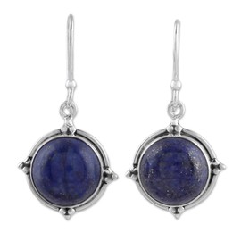 NOVICA Artisan Lapis Lazuli Dangle Earrings and Sterling Silver from India Blue Birthstone [1.5 in L x 0.7 in W x 0.2 in D] ' Alluring Speckles'