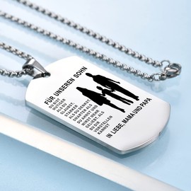 YOTHIWAD Necklace for My Son, Dog Tag Chain “An Meinen Sohn”, Necklace with Engraving, Inspirational Text Gift for Son from Mum and Dad, Stainless Steel