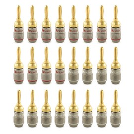 Nakamichi FanLock Excel Series 24K Gold Plated Banana Plug, 10AWG - 18AWG, 4mm Thickness for Speaker Amplifier, Hi-Fi Stereo Home Theater Audio Cable Quick Connector, 24 Pack (12 Pairs)