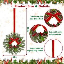 6 Pieces 10" Mini Christmas Wreath,Cabinet Wreaths for Kitchen, Red Berry Small Christmas Wreath with Red Velvet Ribbon, Farmhouse Wreath for Holiday Xmas Party Decorations