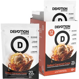 Devotion Nutrition Protein Powder Blend | Gluten Free, Keto Friendly, No Added Sugars | 1g MCT | 20g Whey & Micellar Protein | 12 Count Packets (Salted Caramel Cone)