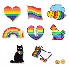 8 Pack Rainbow Enamel Pins Set, Cute Pride Lapel Pins with 2 Spare Pin Backs, Colorful Brooch Pin Accessories for Backpack, Jacket, Hat, Lanyard, Gift Idea