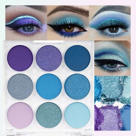 Teekerwan 9 Colours Shimmer Matte Blue Eyeshadow Palette, Highly Pigmented Light Blue Eyeshadow Dark Blue Eyeshadow Paleta. Blendability Shiny Matte Blue Makeup Powder Palet (Blue)