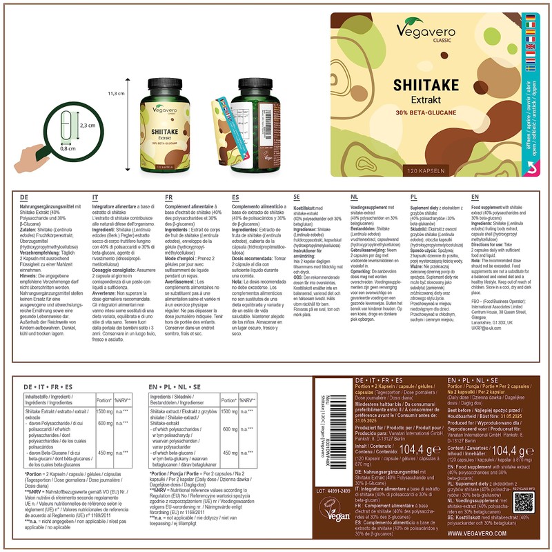 SHIITAKE Vegavero® Capsules | With 750 mg Shiitake Extract per