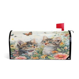 ALAZA Cute Cats Spring Flowers Butterfly Magnetic Mailbox Cover MailWraps Garden Yard Home Decor for Outside Standard Size-18"x 20.8"