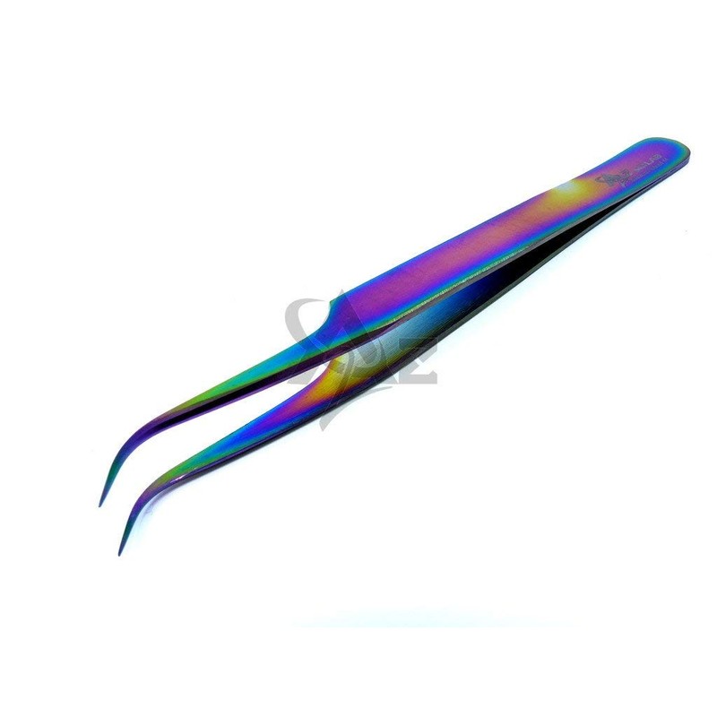 Stainless Steel Jeweler Style Tweezers #7 Multi Titanium Rainbow Color