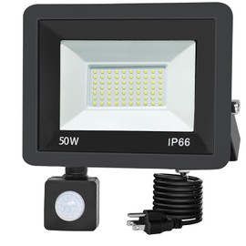 BaRiFanNova Motion Sensor Flood Light Outdoor, 50W Plug in Motion Sensor Light with 5.2ft Cord, IP66 Waterproof Floodlights with Photocell 6000K Super Bright Security Light for Garden Patio