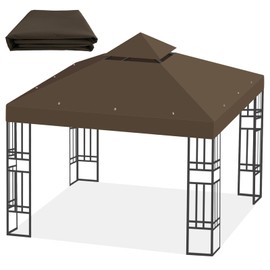 10x10 Replacement Gazebo Canopy Top, 10x10 FT Gazebo Top Double Tiered Canopy Covers with Air Vent for BBQ Yard Patio Garden