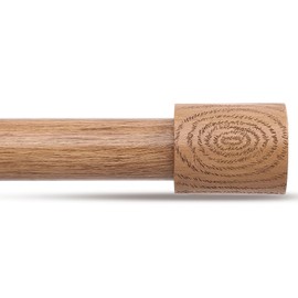 JRZOO Wood Curtain Rods, 1'' Decorative Adjustable Rustic Farmhouse Drapery Rod, Heavy Duty Boho Curtain Pole for Windows 72 to 144 Inch with Imitation Wooden Grain Finials, (Light Wood/Unique Design)