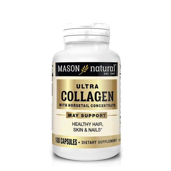 MASON NATURAL, Ultra Collagen Beauty Formula Capsules, 100-Count Bottle, Dietary Supplement Made with 100% Pure Collagen Supports Healthy, Flexible and Strong Skin and Tissue