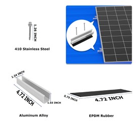 Solar Panel Mounting Brackets, Roof Mount Kit, Rails and Clamps Included for Thickness 1.18”-1.38”, 2pcs in Row Assembly on Tin, Flat and Sheet Rooftop, Aluminum Alloy