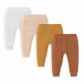 JELYLOVE Unisex Baby Boy Girl Pants Sets Ribbed Soft Infants Bottoms Casual 4 Pack 0-24 Month Babies' Leggings White