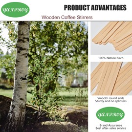 YANPROG Wooden Coffee Stirrers 5.5" Coffee Stir Sticks 100 Pcs, Natural Birch Round End Thick Birch Wood Eco-Friendly， Suitable for Coffee, Cocktail and Hot Drinks