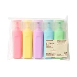 MUJI 12979203 Pastel Color Highlighters, Set of 5, Pink, Yellow, Purple, Blue, Green, Total Length 4.1 inches (105 mm)