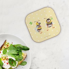 Mr. & Mrs. Panda Square Coasters Bumble Bees with Clover Leaf Gift Glass Coasters Cute Animal Motifs Good Mood Drinks Coasters Bee