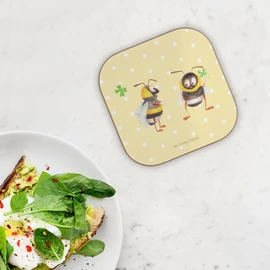 Mr. & Mrs. Panda Square Coasters Bumble Bees with Clover Leaf Gift Glass Coasters Cute Animal Motifs Good Mood Drinks Coasters Bee