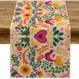 Sunwer Cinco De Mayo Table Runner Mexican Fiesta Mexico Indoor Outdoor Party Floral Table Cover Decoration Home Kitchen Dining Room (13" x 48")