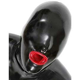 IMZAUYH Latex Mask Black Red JJ Set Hood 0.4mm Close Sealed Unseen Breathable Nostrils Head Cover Cosplay ZZ16 (Black, XXL)