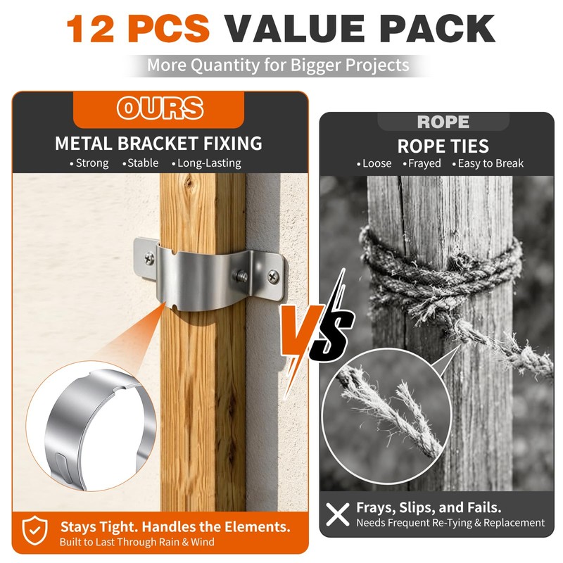 12 PCS Fence Post Brackets 2-3/8", Heavy Duty Galvanized Steel