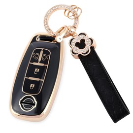 Nacalikeey Cute Girl Smart Key Case, Plum Blossom, Key Cover, Key Holder, Dustproof, Fashionable Key Case, Sakura Kawaii (Black), Black