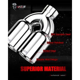 MZS Exhaust Tip, Stainless Steel 2.5" Inlet 3.5" Outlet 9.5" Length Diesel Dual Exhaust Tailpipe Universal Polished Double Wall Tangent Edge Silver