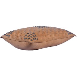 Paseo Road by HiEnd Accents Genuine Leather Studded Basket Weave Pillow, Solid Tan Color, 12x20 inch, Western Rustic Style Lumbar Pillow