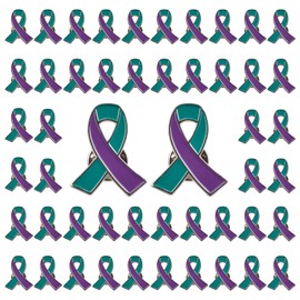 CRAFFANCY Purple and Teal Awareness Ribbon Pin, 50 Pcs Suicide Prevent Ribbon Badges Suicide Awareness Pin for Public Benefit Activities Men and Women Accessories