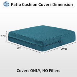OutdoorLines Faux Linen Outdoor Cushion Covers Replacement 22"x20"x4", Waterproof Patio Cushion Cover for Outdoor Furniture, Outdoor Seat Cushion Covers for Patio, Garden (Set of 2, Teal, Cover Only)