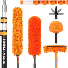 Simpli-Magic 20 Foot High Ceiling Duster Kits with 5-12ft Heavy Duty Extension Pole, High Reach Duster for Cleaning,Microfiber Feather Duster,Cobweb Duster,Ceiling Fan Duster,Window Squeegee & Cleaner
