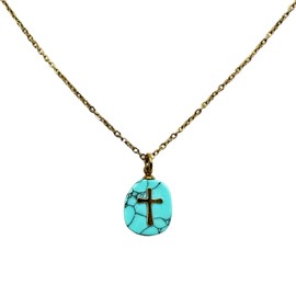 Faith-Inspired Turquoise Cross Pendant Necklace – Religious Copper Cross & Natural Stone with Stainless Steel Chain, Spiritual Christian Jewelry, Allergy-Free, 16-18”, Eco-Friendly, Ideal for Gifting