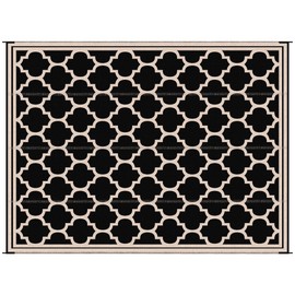 CHARMMA Reversible Outdoor Rug Carpet, 9"x 18"Waterproof Plastic Straw Rug, Portable RV Camping Rugs with Carry Bag, Large Floor Mat for Backyard, Deck, Picnic, Beach, Black & Beige