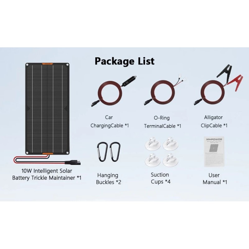 MHPOWOS 10W Solar Panel 12V Trickle Charger Battery Charger Kit