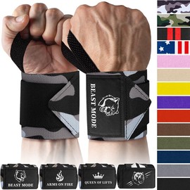 TECEUM Weightlifting Wrist Wraps with Thumb Loop – Black Camo – Beast Mode – 12 inch – Heavy-Duty Workout Wrist Support & Protection – Ideal for Powerlifting, Strength Training, Bodybuilding