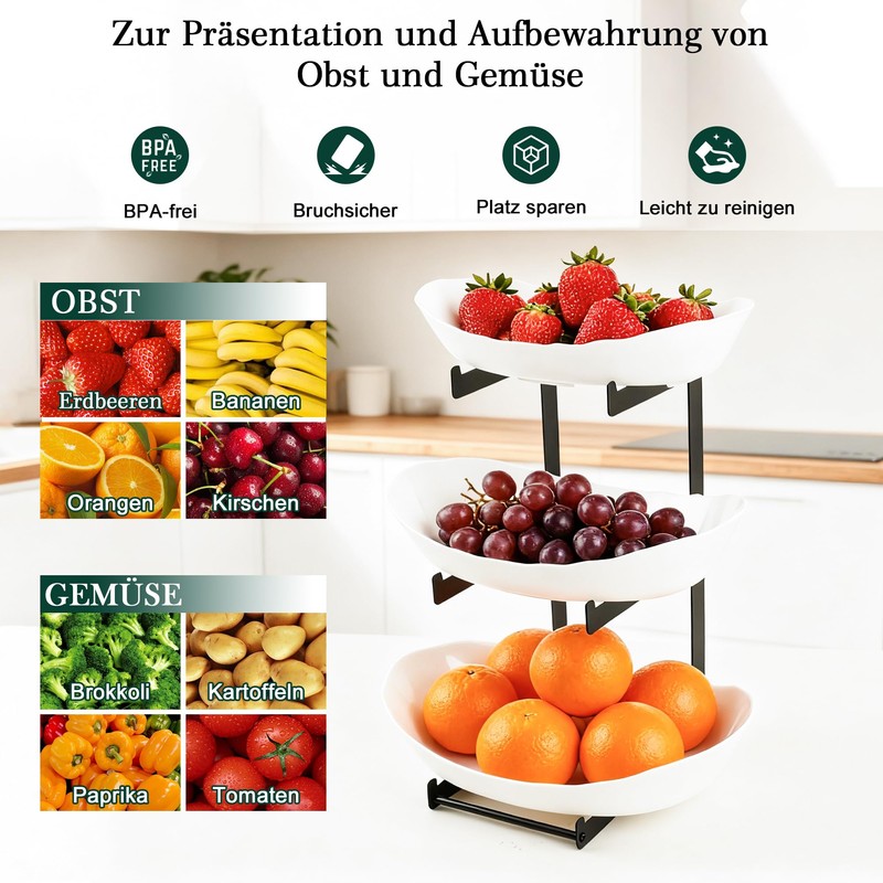 LIBWYS 3-Tier Plastic Fruit Bowl - Multi-Level Fruit Basket with